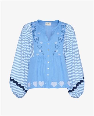 Sissel Edelbo Beate Linen Cotton Bluse Blue White-Shop Online Hos Blossom
